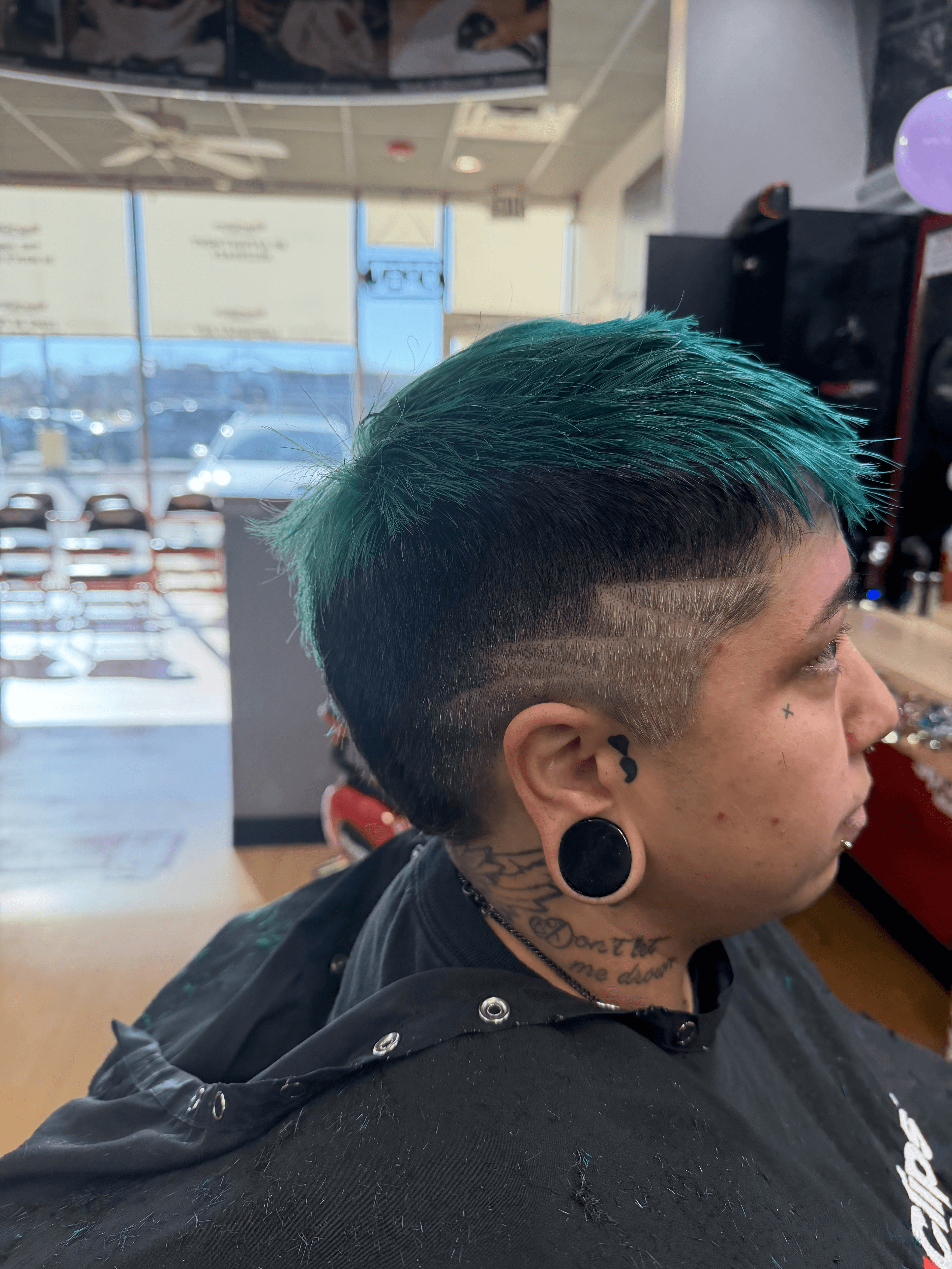 Teal Color with Design Shave hairstyle